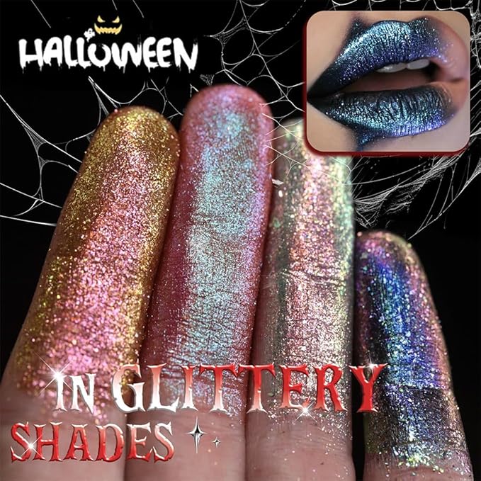Kaely Glitter Color Changing Lipstick, Shimmer Metallic Lipsticks for Women, High Pigmented Lip Gloss Long Lasting Waterproof Smudge Proof 24 Hour, Halloween Makeup, Vegan & Cruelty-Free, 02