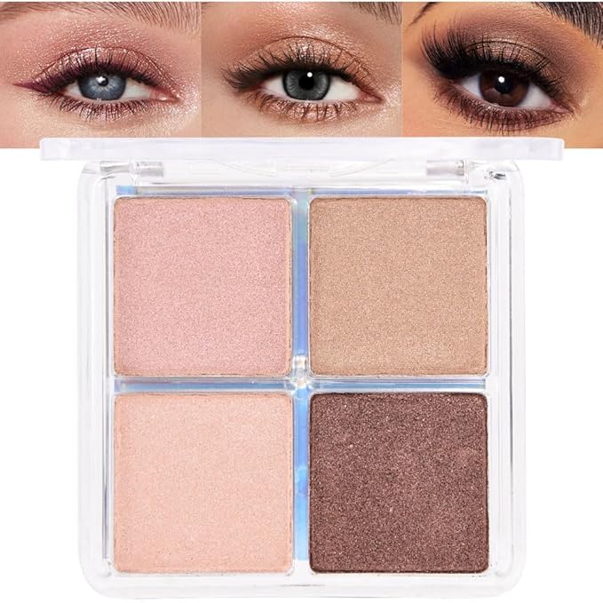 evpct Eyeshadow Quad Palette, Rose Gold Bronze Nude Pink Mink Mauve Glitter Shimmer Metallic Matte High Pigment Mini Eye Shadow Palette Makeup for older Women, Smudge Proof Vegan Cruelty-free Decadent