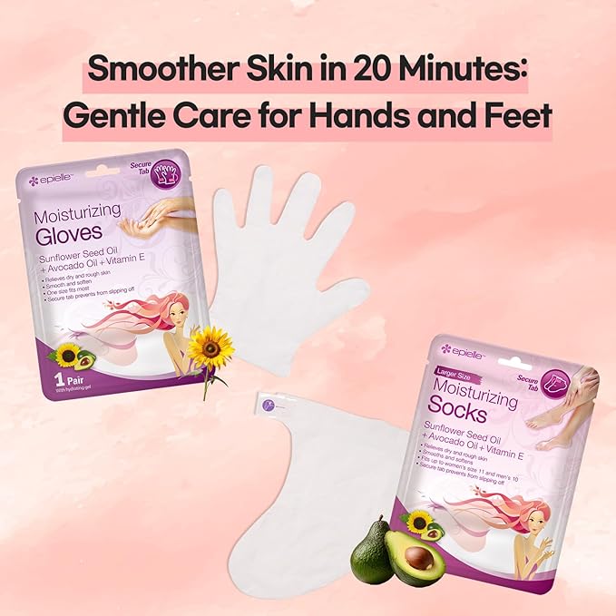 Epielle Moisturizing Hand & Foot Masks 12 Pairs, Soften Dry Hands & Cracked Heels with Sunflower Seed Oil & Avocado Oil, Korean Skin Care, Spa Self Care Gifts for Women, 6 Gloves & 6 Socks