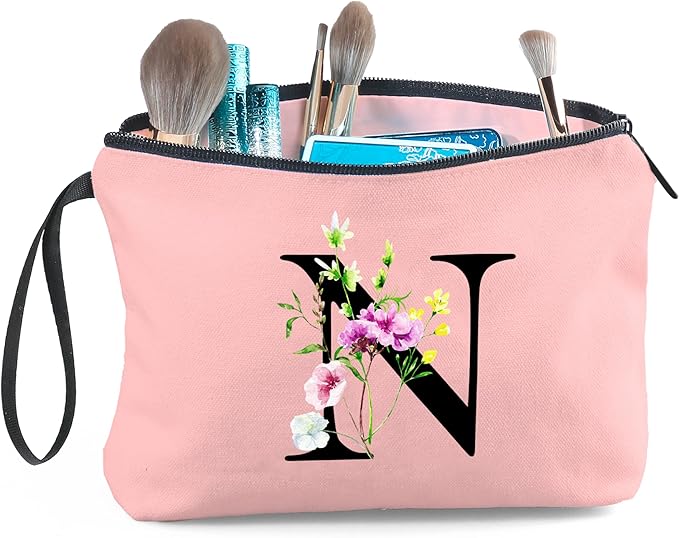 Appreciation Initial Monogram Gifts for Sisters from Sister Employees Team Bride Womens Unique Mom Personalized Makeup Cosmetic Bag with Mirror Mothers Day Christmas Graduation N