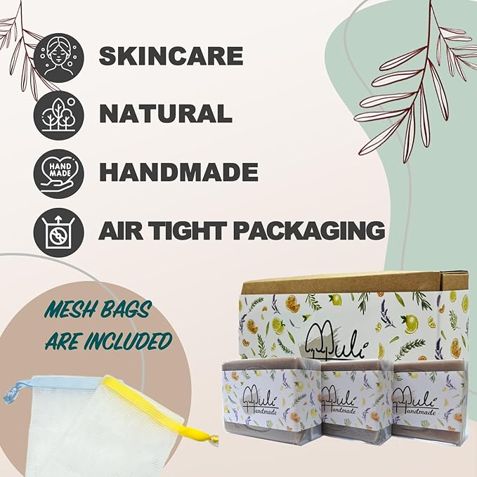 Natural Handemade Bar Soap for Men and Women with Essential oils, Scented Bar Soaps for Bath, Fragrance Regular Use Gift Set (Pack of 3) Dead Sea Mud