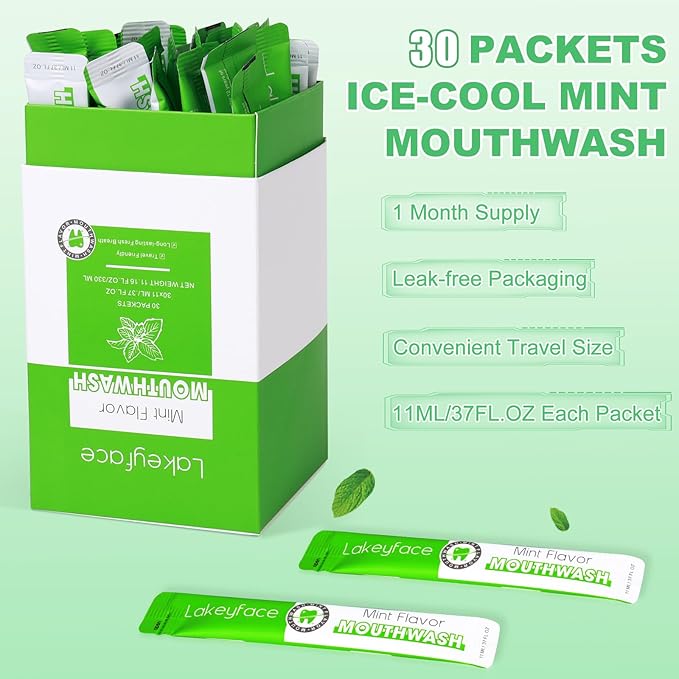 Mouthwash, 30 Packets Travel Mouth Wash for Adults, Travel Size Mouthwash Alcohol Free, Mini Mouthwash for Travel Essential, TSA Approved Mouthwash Bulk Pocket Size On The Go,Mint,11ml/0.37FL.OZ Each