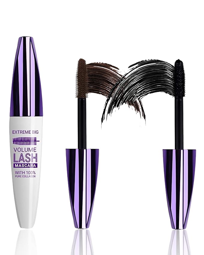 5D Waterproof Mascara Black Brown Volume and Length-2Pcs Fiber Lash Extensions Tubing Colored Mascara for Eyelashes, Longlasting Curling Colorful Mascara,Women's Day Eye Makeup Gift for Women Girl