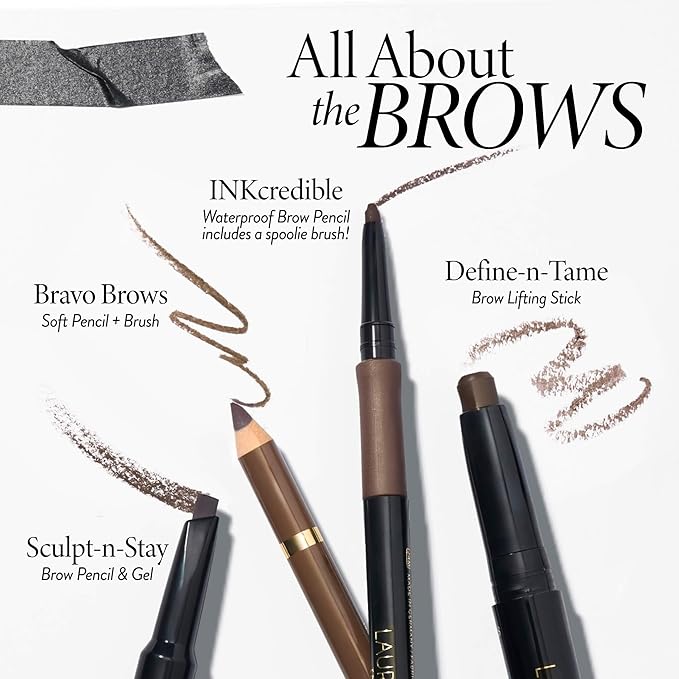 LAURA GELLER NEW YORK INKcredible Waterproof Brow Pencil- Blending Spoolie Brush - Long Lasting Eyebrow Filler (04 Dark Brown)