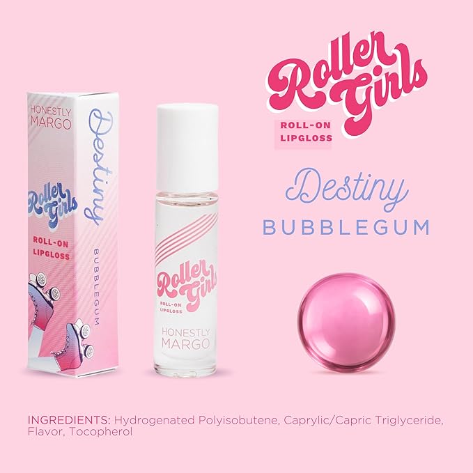 Honestly Margo Roller Girl Roll-On Lip Gloss (Bubblegum Destiny, Pack of 2) – Lip Gloss for Women with Hydrating Vitamin E & Moisturizing Shine, Lightweight Your Lip Stain, Non Stick Gloss