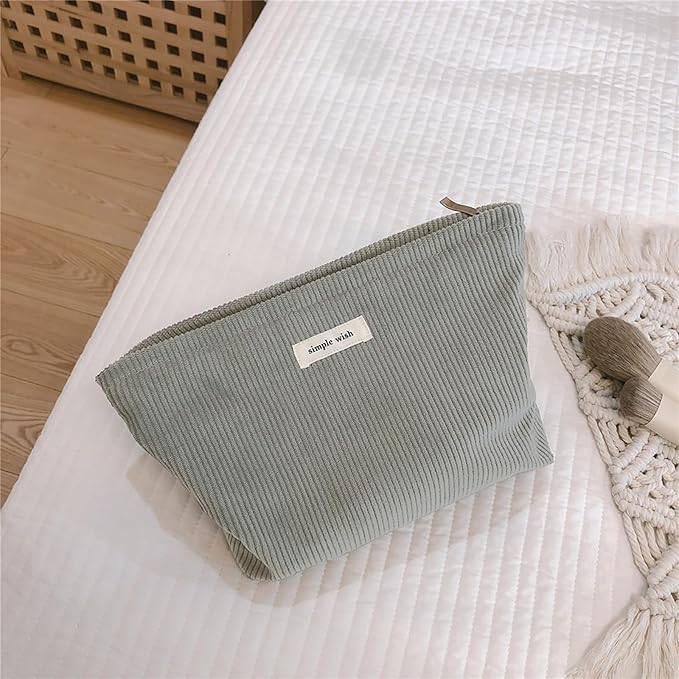 Wudygirl Cosmetic Bags for Women,Large Capacity Travel Makeup Bag,Cute Corduroy Makeup Bag Organizer Handbags Purses Zipper Pouch(Dark Gray)