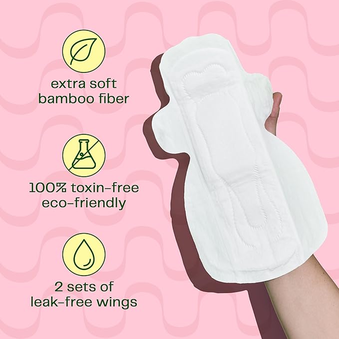 Viv for Your V Bamboo Organic Overnight Pads for Women | Soft, Absorbent Sanitary Pads with Wings for Women Overnight | Unscented, Earth-Friendly | Postpartum Gift | Super Absorbency (12 Pack)