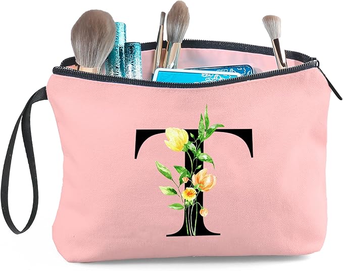 Women Birthday Unique Bride to be Bridal Shower Initial Gifts for Mom Sister Friend Her Teacher Aunt Makeup Cosmetic Bag with Mirror Mothers Day Christmas Graduation T