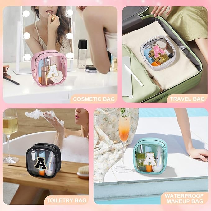 YOOLIFE Initial Mini Makeup Bag | Make Up Bag Travel Toiletry Bag | Clear Makeup Bag | Preppy Cosmetic Bags Organizer Travel Essentials Gifts for Women Teen Girlfriend Teacher Birthday Gifts Black A