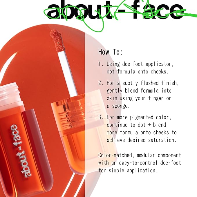 about-face Blush Rush Liquid Blush – Hydrating, Buildable Formula with Jojoba Oil, Hyaluronic Acid, and Squalane – Long-Lasting Dewy Finish – Vegan & Cruelty-Free (Pit Stop – Orange Peach)