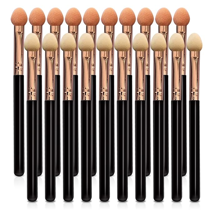 Eyeshadow Applicators Double Sided Sponge Tip Foam Reusable，20Pcs Professional Organic Long Handle Washable Makeup Eye Shadow Brush Set