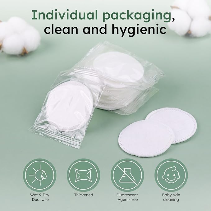 Individually Wrapped Cotton Rounds, Circular Cotton Pads, Individually Packaged, Easy to Carry, Suitable for Travel, Hotels, Business Trips, Camping (2 Pcs/Set, 300 Sets, in Total 600 pcs)
