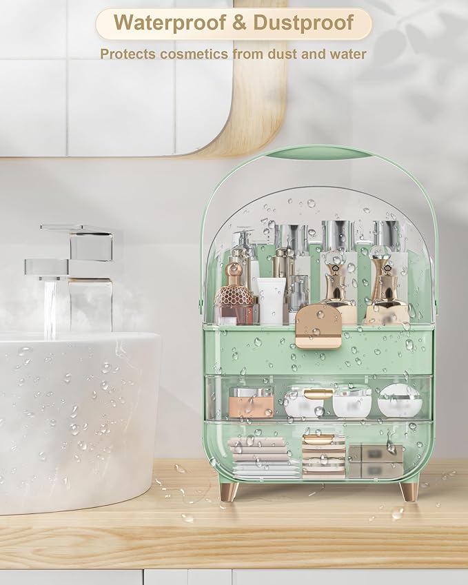 Makeup Organizer, Skincare Holder Bathroom Counter Organizer, Storage Box Cosmetic Display Cases, Teen Girl Gifts Trendy Stuff Make up Organizers for Vanity, Dresser, Countertop (Green)