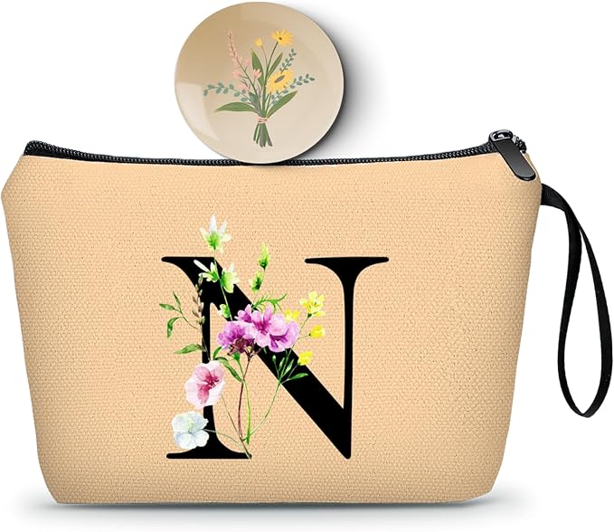 Appreciation Initial Monogram Gifts for Sisters from Sister Employees Team Bride Womens Unique Mom Personalized Makeup Cosmetic Bag with Mirror Mothers Day Christmas Graduation N