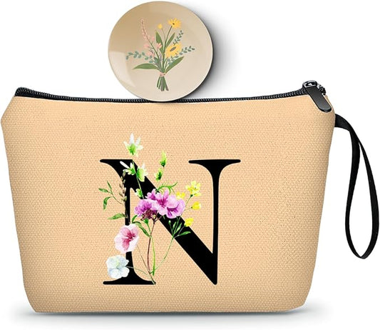 Appreciation Initial Monogram Gifts for Sisters from Sister Employees Team Bride Womens Unique Mom Personalized Makeup Cosmetic Bag with Mirror Mothers Day Christmas Graduation N