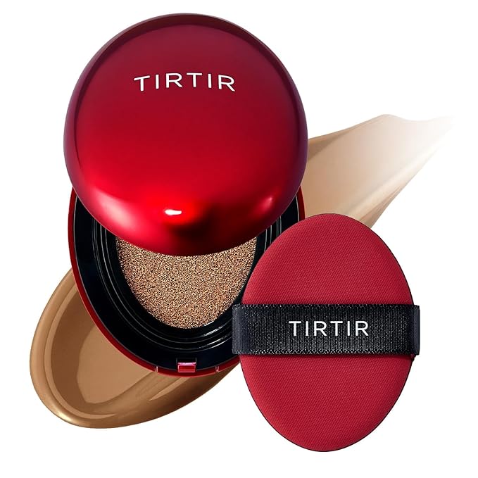 TIRTIR Mask Fit Red Cushion Foundation | Full coverage, Weightless, Skin fit, Satin Glow Finish, Korean Makeup, beauty, Tattoo cover up, Buildable (#43N Deep Cocoa, 0.63 Fl Oz)