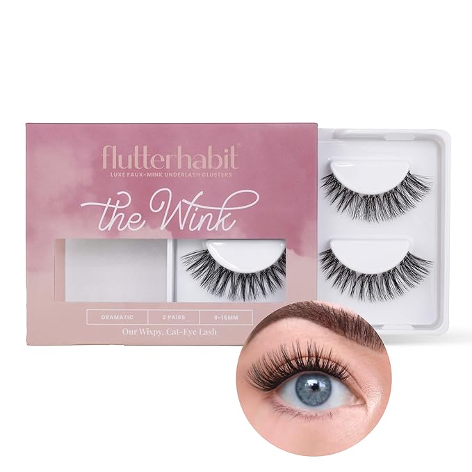 FlutterHabit The Wink Lashes, DIY Lash Extensions [Up to 10 Day Wear], Mid-Length & Wispy Doll Eyed Cluster Lashes, Salon Quality Eyelashes Extensions, Natural Lashes, No Lash Glue Included