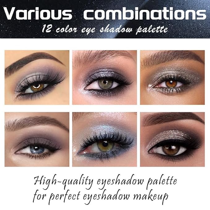 12 Colors Cool Tone Eyeshadow Palette – Matte, Shimmer & Glitter Gray Blue Eye Makeup Kit – Smokey Plum, Taupe, Lavender, Silver & Midnight Blue Shades – Waterproof, High Pigment Palette for Women 03#
