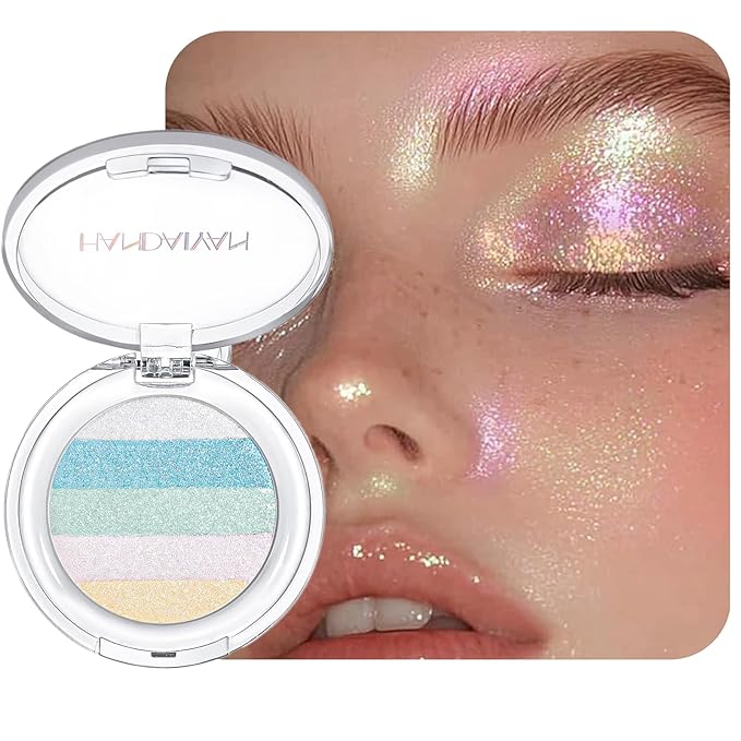 Multi-Use Chameleon Eyeshadow & Highlighter Palette – Iridescent Multichrome Shimmer with Color-Shifting Glow, Long-Lasting Waterproof Glitter Makeup for Eyes, Face & Festival (Ice Prism Glow)