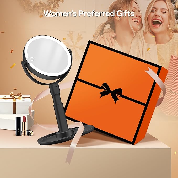 B Beauty Planet Makeup Mirror with Lights, Lighted Magnifying Mirror 30X with 3 Lighting and Adjustable Brightness, 2-Sided Height Adjustable Vanity Mirror for Bathroom, Gifts for Women Black