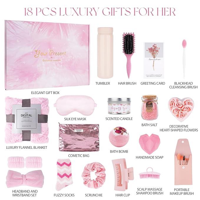 Birthday Gifts for Women, 18PCS Relaxing Spa Gift Basket Self Care Gifts, Unique Gift Ideas for Mom Her Friend Wife Sister, Christmas, Mother's Day, Valentine's Day, Get Well Gift