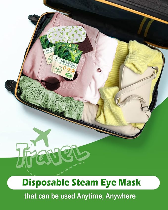 16 Packs Steam Eye Masks for Dry Eyes, Green Tea Warm Eye Mask, Relief Eye Fatigue & Puffy Eyes, Moist Heating Compress for Eyes, Self Heated Eye Mask, Disposable Travel Essentials & Relaxation Sets