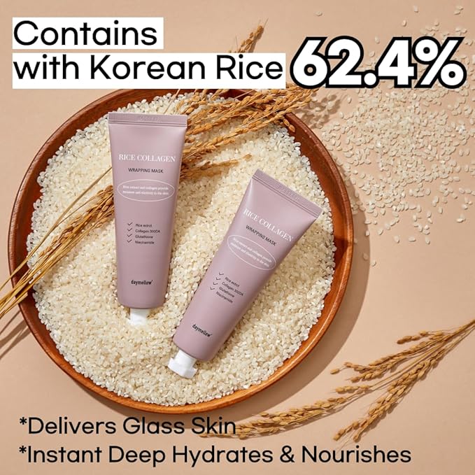 daymellow Rice Collagen Wrapping Mask 2.36 fl. oz / 70ml – Korean Peel-Off Facial Mask with Hydrolyzed Collagen, Hydrating & Firming, Overnight Gentle Pore Tightening for Glowing Glass Skin