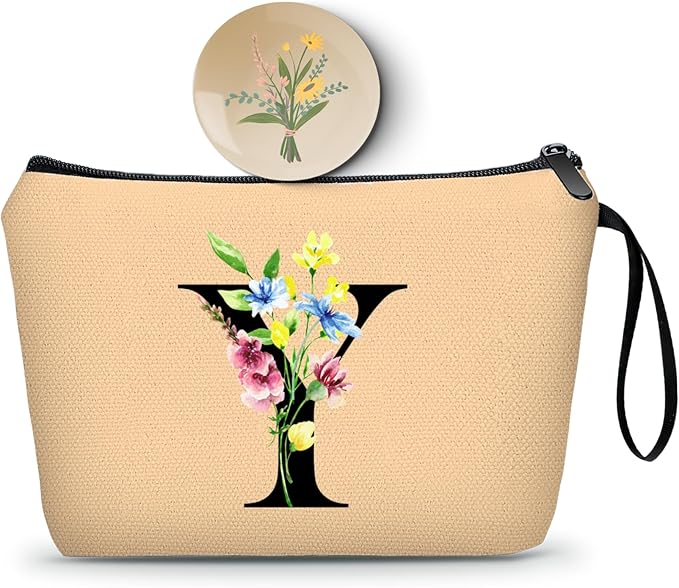 Appreciation Initial Monogram Gifts for Sisters from Sister Employees Team Bride Womens Unique Mom Personalized Makeup Cosmetic Bag with Mirror Mothers Day Christmas Graduation Y