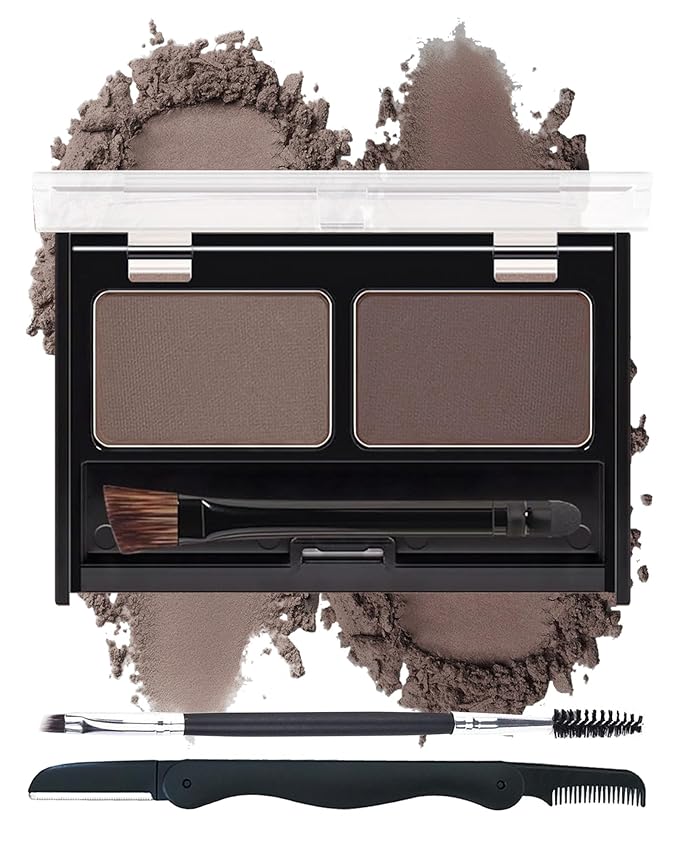 Eyebrow Powder Kit-Waterproof Two Colors Brow Powder Tinted Palette Long Lasting Up to 16H, Brown/Dark Brown Brow Filler Defined&Sculpt Natural Eyebrow Makeup for Sparse Brow with Brow Brush &Razor-03
