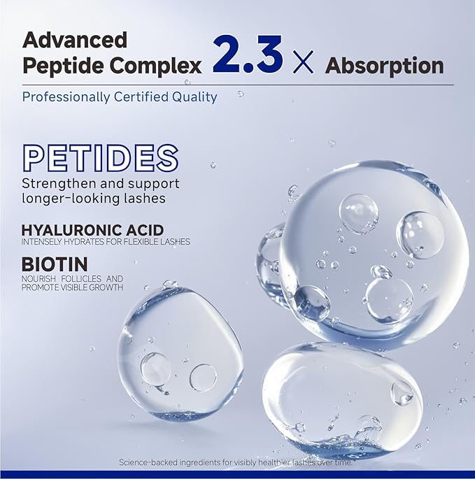 Lash Serum for Eyelash Growth, Eyelash Growth Serum Advanced Peptide Formula with 2.3× Absorption for Fuller, Thicker, Longer Lashes, Vegan & Cruelty-Free, Clinically Tested (5mL)