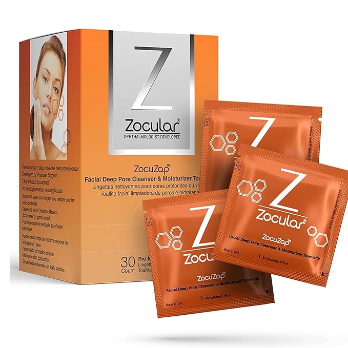 ZocuZap Acne Face Wipes - Moisturizing Face Cleansing Wipes for Acne, Makeup Removal, and Exfoliation with Natural Okra Complex for Sensitive, Rosacea Skin - 15/ct