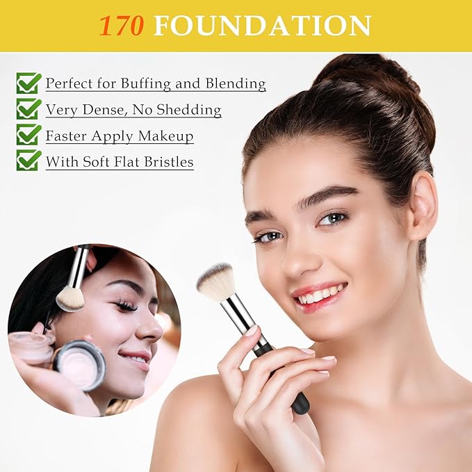 3 Pcs Foundation Contour Brushes - Foundation Brush & Concealer Brush & Blusher Brush, Under Eye Nose Contour Kabuki Brush for Blending Liquid Cream, Sculpting, Highlighting, Mineral Makeup