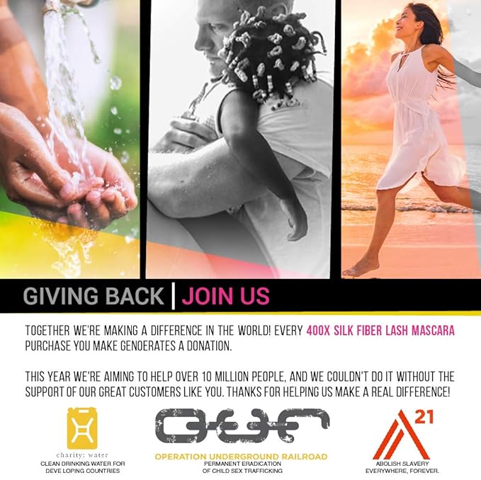 400X Pure Silk Fiber Lash Mascara [Ultra Black Volume and Length], Longer & Thicker Eyelashes. Waterproof, Long Lasting, Instant & Very Easy to Apply, Smudge-proof, Hypoallergenic