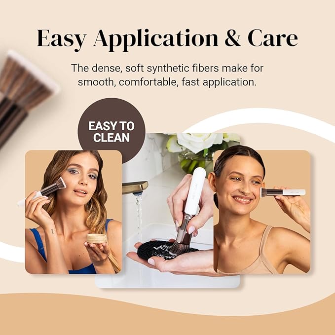 Keshima Foundation Brush Flat Top Kabuki - Premium Foundation Brush for Liquid Makeup, Cream, and Powder - Buffing, Blending, and Face (Regular Size, White)