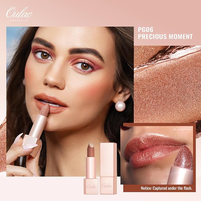 Oulac Nude Lipstick Set 2PCS - Included Metallic Nude Lipstick and Light Brown Liptsick, Vegan Lightweight Hydrating Formula, 10+PG06