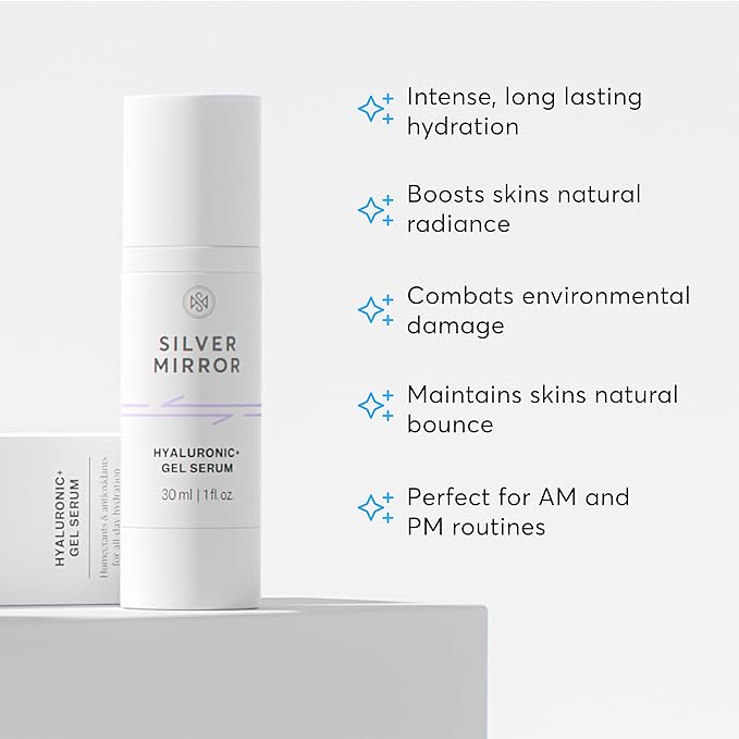Hyaluronic Acid Serum for Face (1 Fl Oz) Gel Serum for Face, Hydrate, Plump, Brighten, Tone and Smooth the Appearance of Wrinkles, for All Skin Types, By Silver Mirror