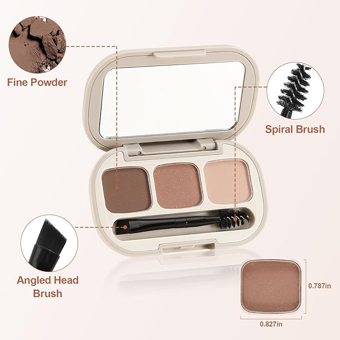 3 Colors Eyebrow Powder Set, Brow Powder Makeup Palette, Defining and Sculpting Brows, Waterproof Eye Contour Kit with Brush Applicator