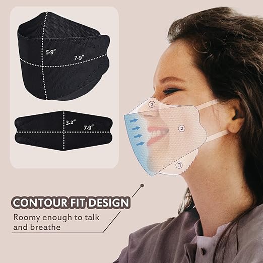 Borje KN95 Face Masks, Black Masks Disposable 100 pack, Individually Wrapped Respirator Mask Filter Efficiency 95% for Adult