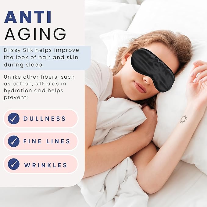 Blissy Silk Sleep Mask - Silk Eye Sleeping Mask for Women & Men for Total Blackout - Silk Eye Mask - 100% Pure Mulberry Silk, 22 Momme 6a Fibers - Blindfold Silk Sleep Mask Side Sleeper Eye Cover