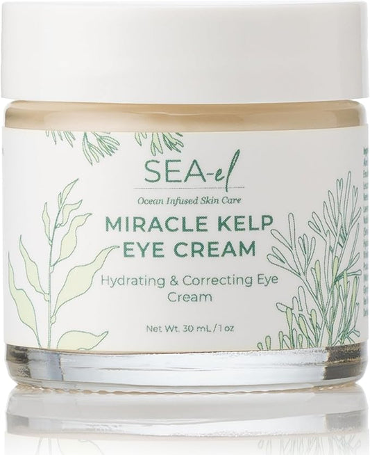 Sea-El Miracle Sea Kelp Eye Cream Hydrating & Correcting Yerba Mate Caffeine & Hyaluronic Acid for Dark Circles Bags & Puffiness - Daily Anti Aging Moisturizer for Women & Men, Vegan - 1 Oz