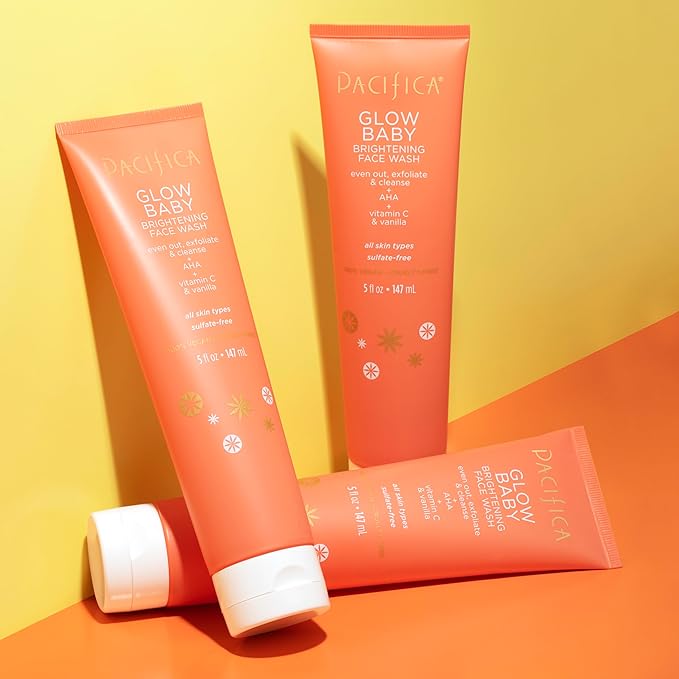 Pacifica Beauty Glow Baby Brightening Face Wash Set, Skincare, Face Cleanser, Exfoliator, AHA, Even Skin Tone, VItamin C, Vanilla, Sulfate and Paraben Free, Vegan, 5 fl oz Each (Set of 2)