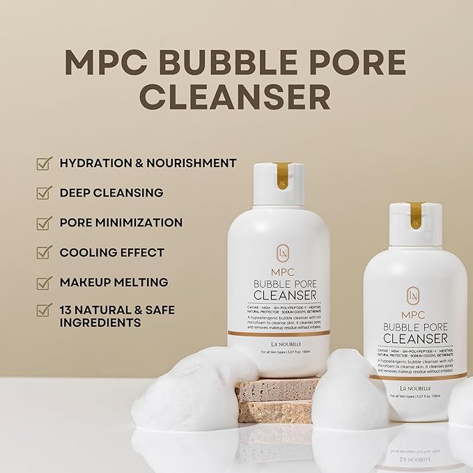 MPC Bubble Pore Cleanser, Korean Face Wash, Gentle Deep Pore Facial Cleanser with Caviar, Blackhead Makeup Remover, Pore Minimizer, Hydrating, Exfoliator, Oily, Dry Skin 5.07 fl oz