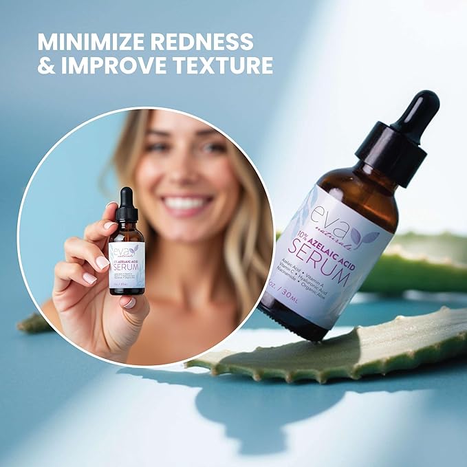 Eva Naturals Azelaic Acid Serum for Face – Niacinamide, Hyaluronic Acid, Vitamins A+C+E – Redness Relief, Dark Spots, Uneven Skin Tone, Texture, Pores, Topical Booster for Clearer, Smoother Skin, 1oz