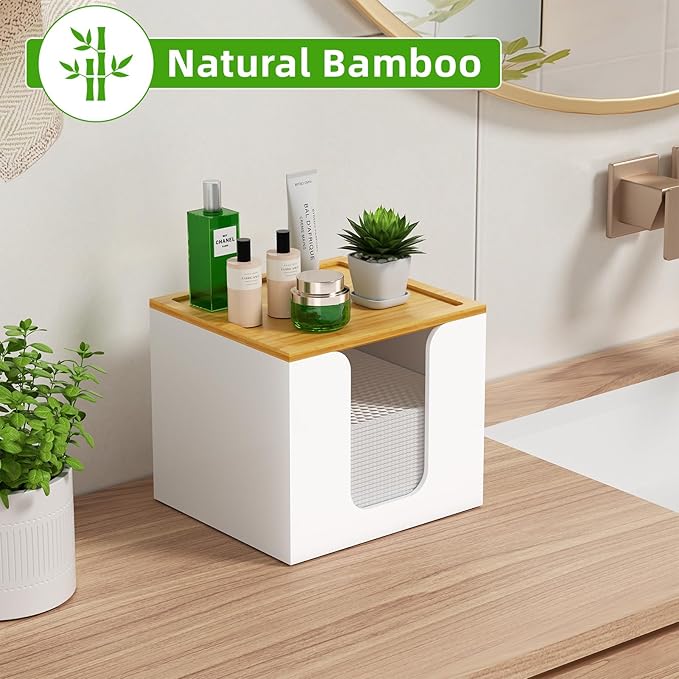 VITVITI Disposable Face Towel Holder Box, Acrylic Facial Towel Container for XL Clean Skin Club, Large Disposable Face Towels Storage with Bamboo Lid, for Bathroom, Vanity Makeup, White