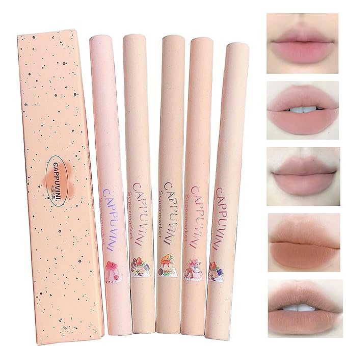 5 Colors Lip Liner Pen Set, 5pcs Nude Pink Lipstick Set, Longwear Waterproof Creamy Matte Finish Lip Pencil for Defines Perfect Lip Shape