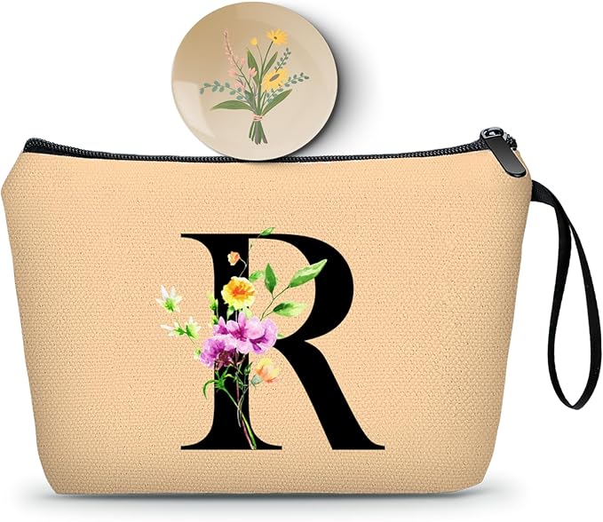 Women Birthday Maid of Honor Monogrammed Gifts for Bride Bridesmaid Sister Friend Her Teacher Makeup Cosmetic Bag with Mirror Mothers Day Christmas Graduation R