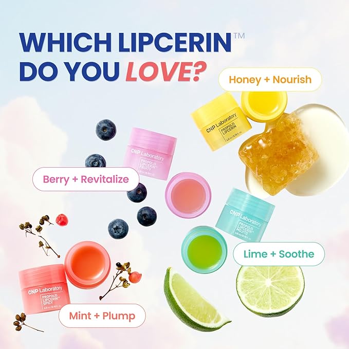 CNP Honey Lip Butter Mini Set – Propolis Lipcerin™ Travel-Size (4 Flavors), Hydrating Overnight Manuka Lip Balm & Mask, 12hrs Long-lasting Moisture, Gifts for Women, Korean Skincare