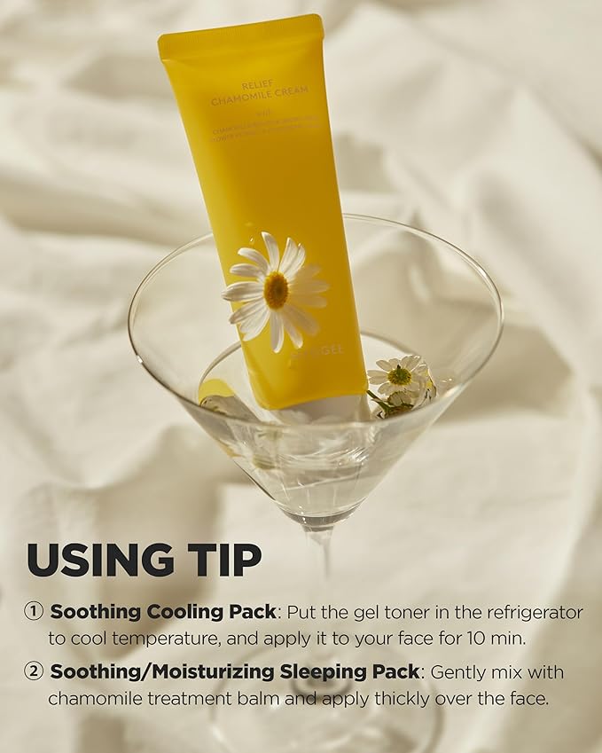 Relief Chamomile Cream - Hydrating Gel Face Moisturizer for Oily Skin - Chamomile Extract and Hyaluronic Acid - Hypoallergenic Vegan Face Cream - Lightweight Gel, 3 fl.oz.