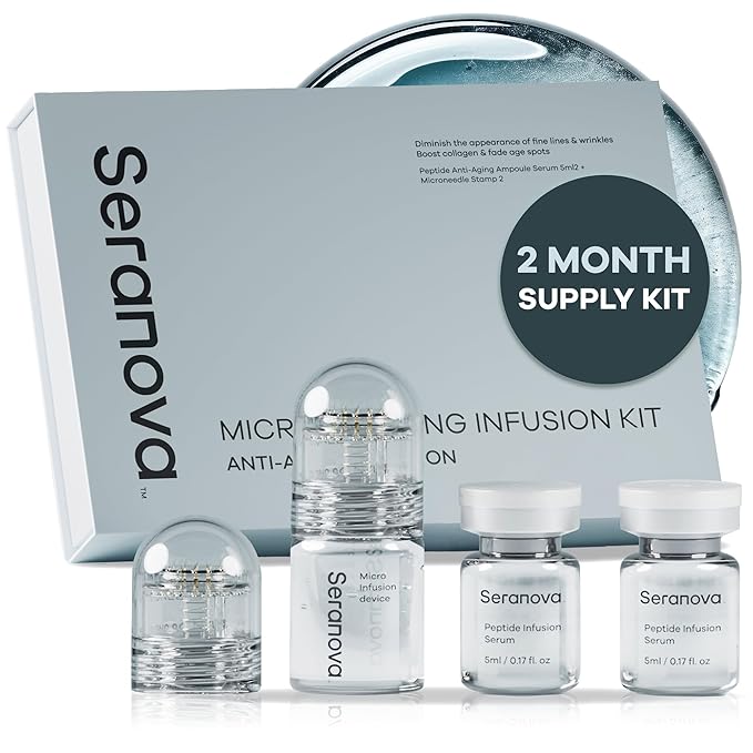 Seranova - Micro Infusion for Skin Care – with Collagen Peptides & Hyaluronic Acid, Face Serum and Stamp 0.05mm - 2 Month Supply