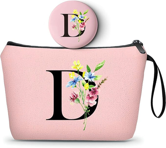 Women Birthday Maid of Honor Monogrammed Gifts for Bride Bridesmaid Sister Friend Her Teacher Makeup Cosmetic Bag with Mirror Mothers Day Christmas Graduation D